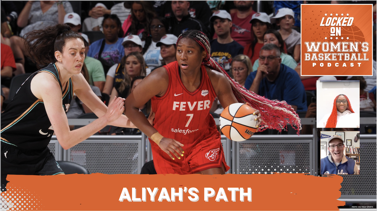 Graphic with a picture of Aliyah Boston. Text underneath reads "Aliyah's Path."